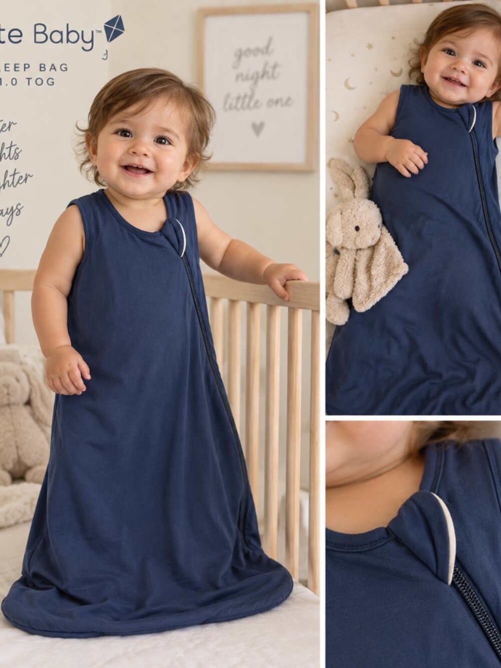 Kyte Baby Sleep Bag 1.0 TOG Size L Navy Blue Bamboo Wearable Blanket